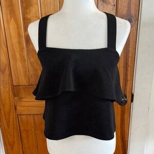 Madewell Halter Top Black XS Y2K Ruffle Top Tank Criss Cross Back Knit